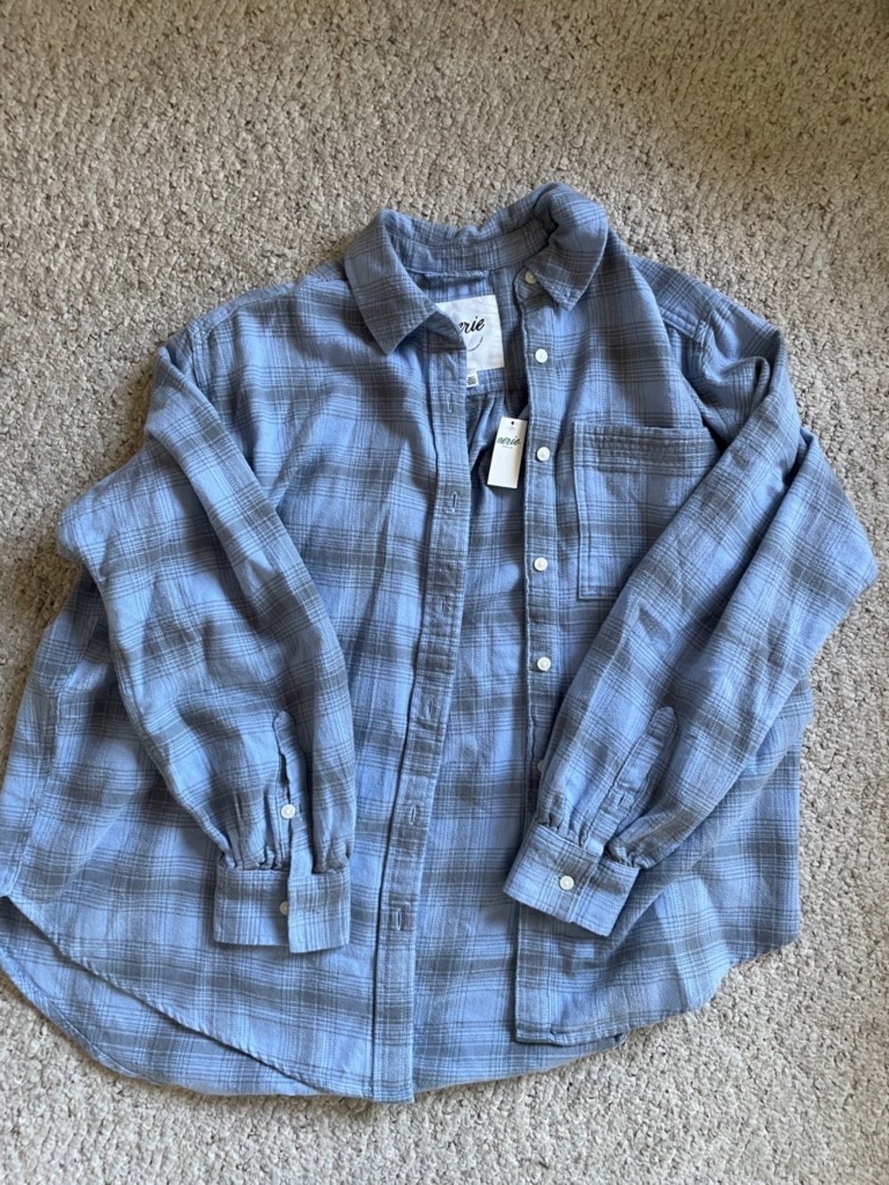 Aerie Anytime Fav Flannel Button Down Shirt Monaco Blue NWT - Picture 9 of 12